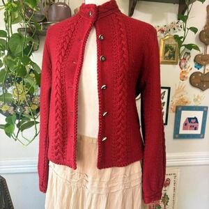 Vintage Astrifa Germany Made Pure Wool Grannycore Red Sweater Cableknit Cottage